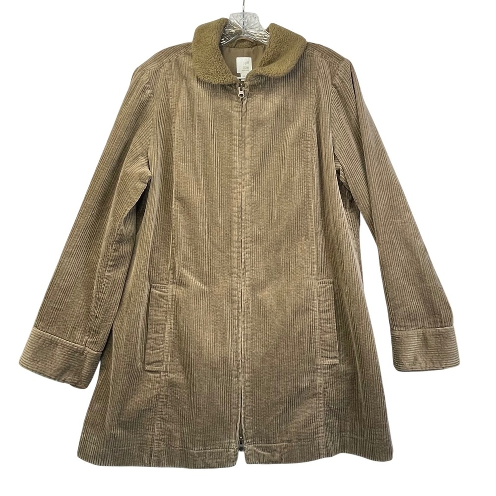 J. Jill Heritage Cord Coat M‎ Brown Corduroy Sherpa Collar Jacket Western Fall